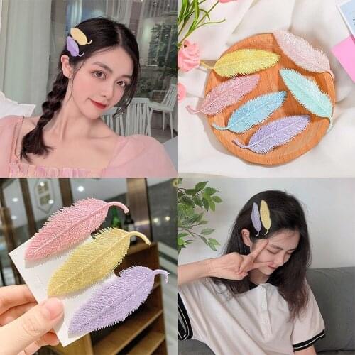 1 PC New Fashion Korean Sweet Multicolor Feather Leaf Shaped Hair Clip For Women Girls Hairpin Hair Accessories