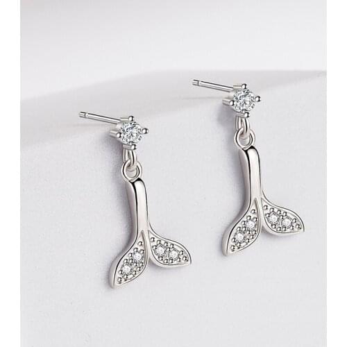 Womens Cute Lovely Whale Tail Short Drop Earrings Shiny Crystal Zirconia Female Dangle Earring Stud Piercing Accessories Gift