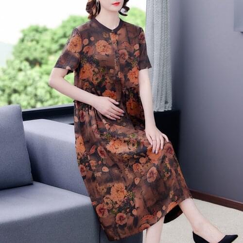 2021 Casual Elegant Floral 4XL Plus Size Sundress Spring Summer Vintage Print Silk Satin Midi Dress Women Bodycon Party Vestidos