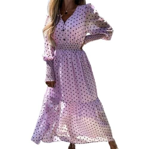 Women Dress Sexy Beautiful Polka Dot Printing V-neck Slim Skin-friendly Summer Beach Soft Long Dress Casual Sexy Dress Women