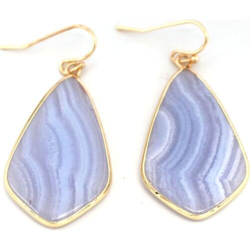 1pair Trendy Blue Lace Agate Earrings Natural Stone Triangle Blue Chalcedony Stone Earrings for Women Bridal Wedding Jewelry