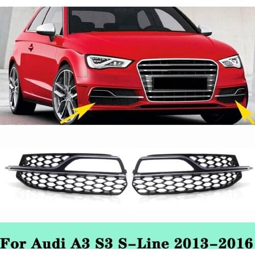 1 Pair Bumper honeycomb Style Fog Light Chrome Grille Fit For Audi A3 S3 S-Line 14-16 8V3807682G1 8V3807682L