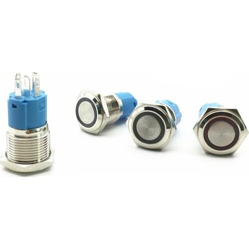 1Pc Stainless Steel Momentary Latching 16mm Push Button Switch 12V 24V 110V 220V LED Ring Light BULE RED GREEN YELLOW WHITE