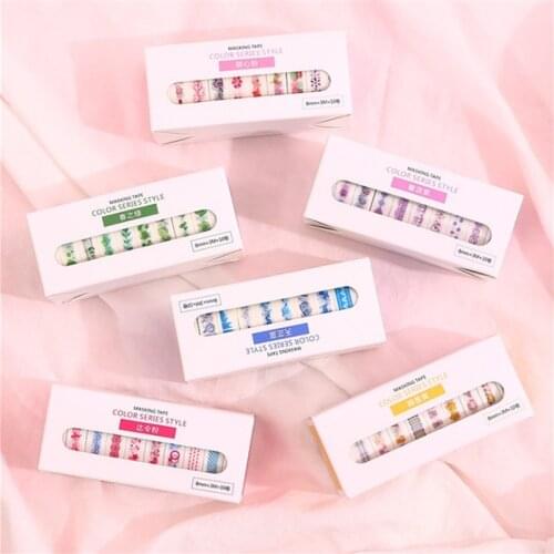 10Pcs/lot Cute Kawaii Cartoon Masking Washi Tape Set Decorative Adhesive Tape Bullet Journal Supplies Stationery Gift