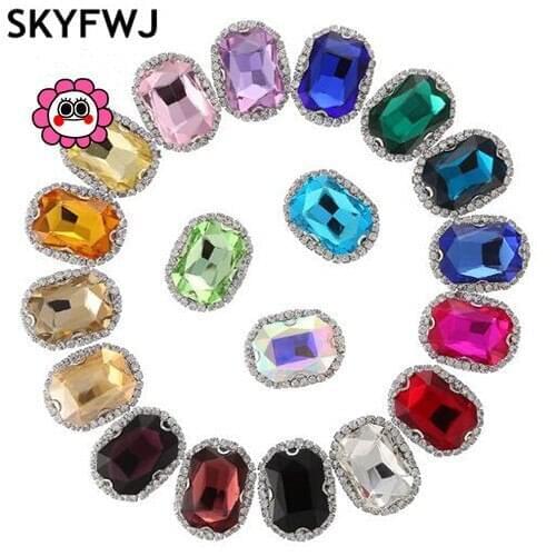 10x14mm 13x18mm 18x25mm Rectangle shaped stones in handmade crystal rhinestones White K Claw settings Sew On Jewelry Crystals