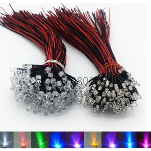 20pcs lot 20cm Pre Wired 3mm 5mm LED Light Lamp Bulb Prewired Emitting Diodes For DIY Home Decoration DC12V