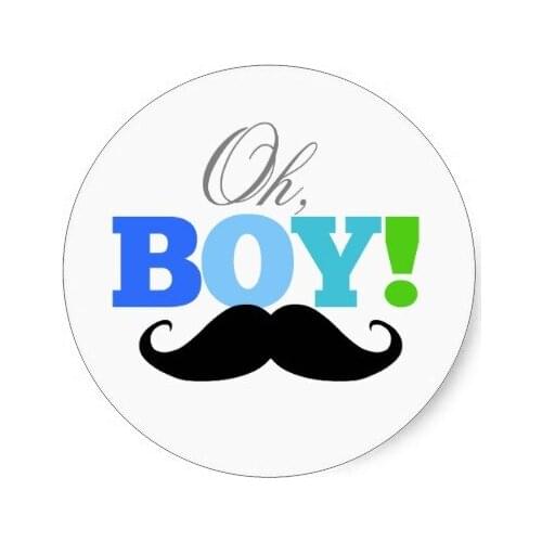 3.8cm Oh Boy Mustache Baby Shower Invitations Sticker