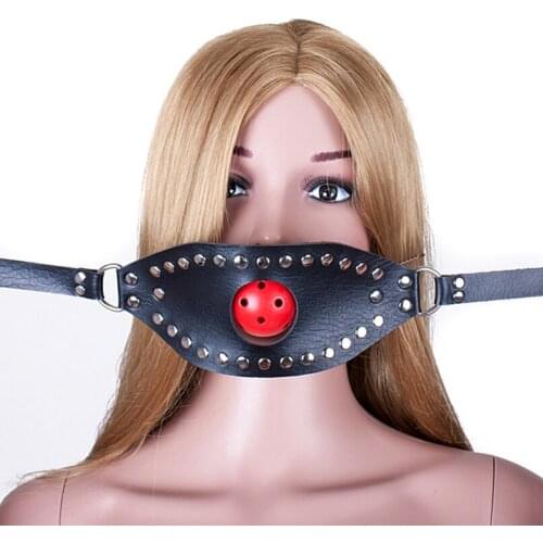 44mm Ball Gag Open Mouth Gag PU Leather Head Harness Bondage Restraint Hollow Gag Adult Games BDSM Sex Toys for Couples Women