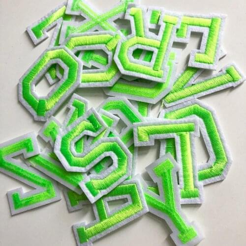 5pc Light Green Embroidery Iron on Name Patch Alphabet Clothes Diy Stickers 26 Letters Sew on Kids Pants Decoration Applique