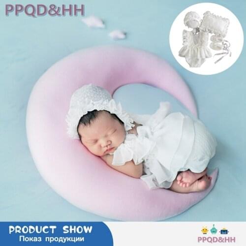 5Pcs Baby Lace Dress+Hat+Pillow+Shorts+Shoes Set Infants Photo Shooting Costume Outfits Newborn Photography Props