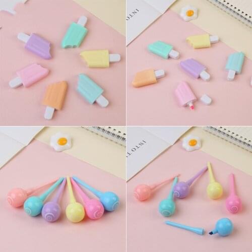 Cute Mini Cartoon highlighter Candy Modeling student with a set of marker pen Gift flash large capacity Office Stationery