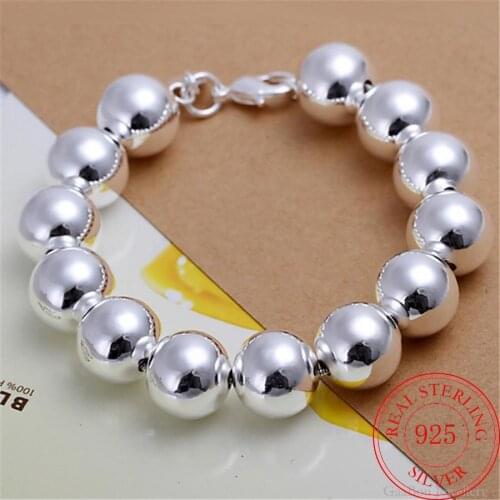 Rosary Beads Men Ladies Bracelets Silver 925 Chain Ball Charms 10mm Beads Bangles Party Retro Jewelry Accessories For Women