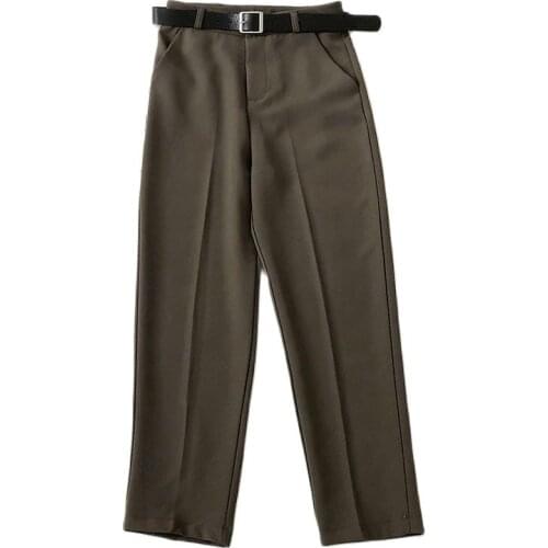 Abrini 2021 Harlem Pants Englend Style Loose Sashes Waist Trouser With Pocket Female Solid Long Pants For Women Trousers