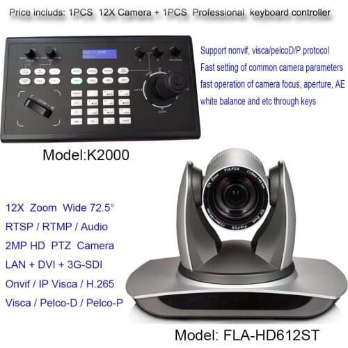 Joystick Control PTZ Iris IP Visca PelcoD Keyboard Controller + 1080p60fps 12x Optical zoom SDI DVI IP Video PTZ Camera