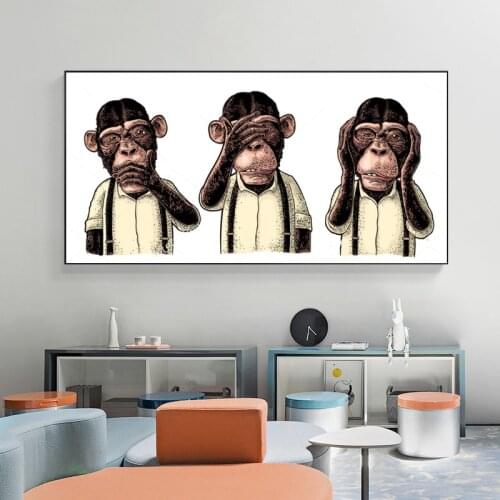 Animal Posters and Prints Abstract Three Monkeys Gorilla with Money Art Canvas Painting Wall Pictures for Living Room Home Decor