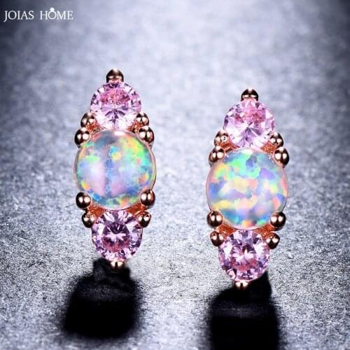JoiasHome Female Silver 925 Stud Earrings Charms Fine Jewelry 4 Colors Choices Gemstone Blue White Opal Ear-studs for Women Gift