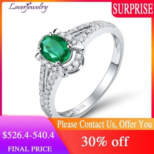 LOVERJEWELRY Engagement Ring Solid 18Kt White Gold Oval 4x6mm Emerald Promise Ring Fashional Design Wedding Jewelry For Female