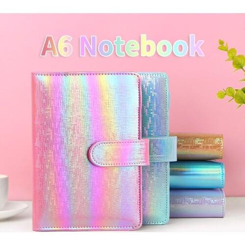 Laser Glitter Macaroon A6 PU Leather DIY Binder Notebook Diary Agenda Planner Bullet Cover School Stationery