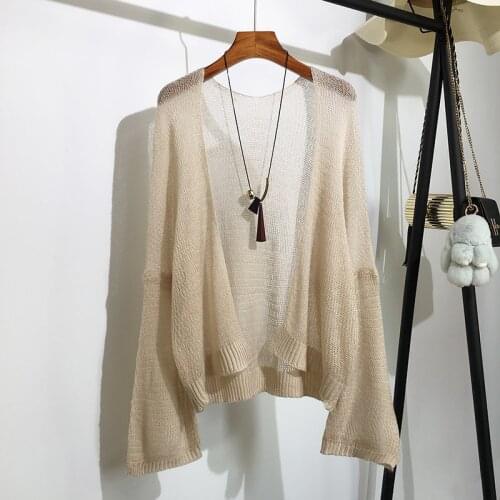 Lightweight Knitted Women Sweater Cardigan Summer New 2021 Flare Sleeved Loose Casual All Match Female Outwear Coats Tops