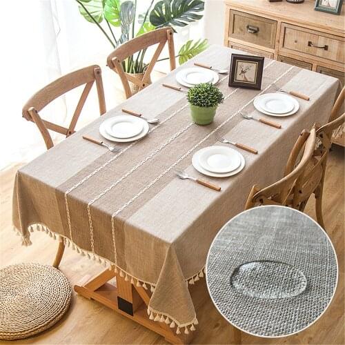 Linen Tablecloth With Tassel Waterproof Oilproof Thick Rectangular Table Cloth for Wedding Dining Tea Table Decoration Lace