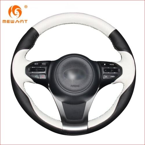 MEWANT Black White Genuine Leather Car Steering Wheel Cover for Kia K5 Optima 2014 2015 Interior Accessories Parts