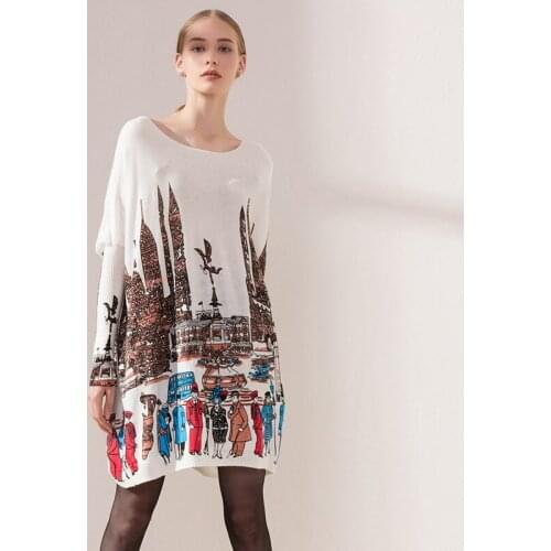 Fashion Character Print Women Sweater 2021 Autumn Vintage Female Knitted Ladies Pullover Knitted Coat Oversize X129