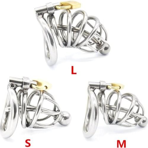 Stainless Steel Male Chastity Device with Urethral Catheter,Cock Cage,Penis Rings,Chastity Lock,BDSM Bondage Sex Toys For Man