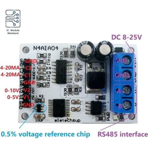 N4AIA04 4 Channel Voltage Current Analog Acquisition RS485 Module S485 Modbus RTU ADC Module Current Transmitter Instruments