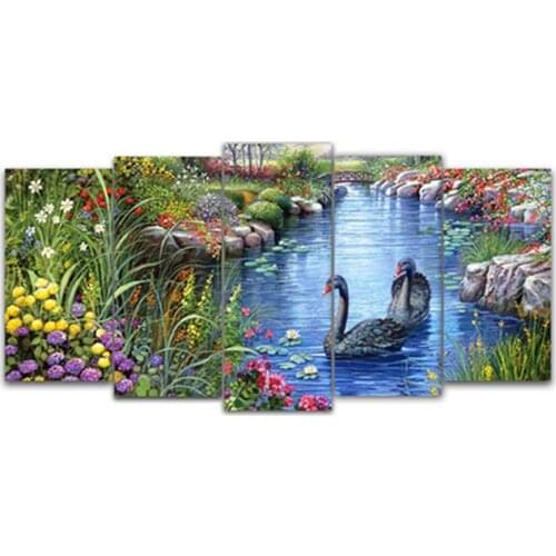 5d diy Diamond embroidery scenic swan lake 5pcs Multi-picture Combination diamond painting Cross Stitch Rhinestone decoration