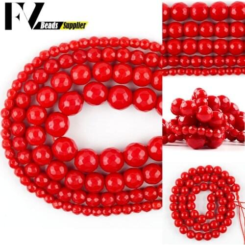 Natural Faceted Red Chalcedony Stone Beads Loose Spacer Beads For Jewelry Making Needlework Diy Bracelet Charm 4 6 8 10 12mm 15