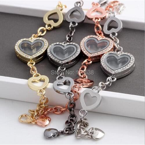 2016 NEW 10pcs/lot 24mm With Rhinestones heart Memory Photo Magnet Glass Living Floating Locket bracelet Zinc Alloy 4 colors