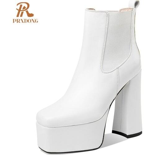 2021 New Fashion Super High Heels Women Chelsea Boots Square Toe Platform Ankle Boots Lady Sexy Shoes Party Weddings Black White