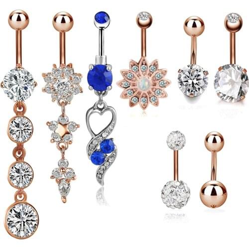 New product 8pcs set zircon umbilical nail Opal belly button ring belly button piercing jewelry