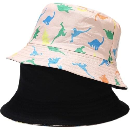 Fashion Summer Harajuku Panama Bucket Hat Dinosaur Print Fisherman Bob Reversible Panama Hip Hop Style Summer Camping Cotton Cap