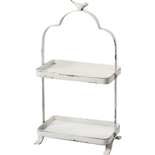 Home Furnishing White Black Iron Craft Old Retro Double Jewelry Tray Cake Tray Decorative Tray