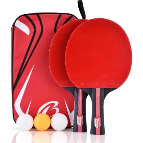 Boliprince Handle Ping Pong Paddle 2-Player Table Tennis Bat Racket with 3 Balls For Shake-hand Grip Players Set With Bag
