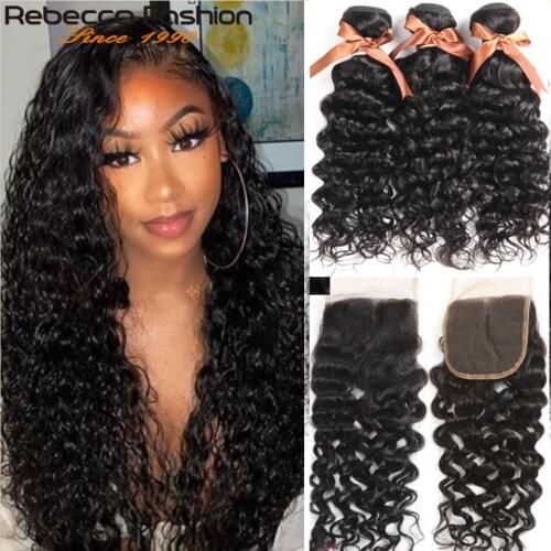 Rebecca Water Wave Bundles With Closure Brazilian Water Curly Closure With Bundles Hair Weave 3/4 Bundles With Closure Non Remy