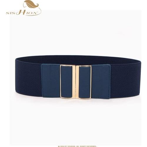 SISHION Boho Belt for Women Elastic Buckle Wide Waistband Black Cummerbund Brown Women Belts Accessories VB0017