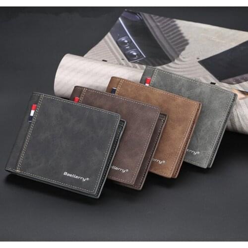 Mens Wallet Luxury Leather Solid Slim Wallets Men Leather Bifold Short Credit Card Holders Coin Purses Vintage Business Wallet
