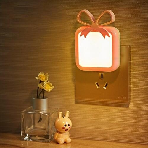 Sensor Auto Control Lovely Colorful LED Bowknot Night Light Lamp Square Night Lighting For Home Art Decor