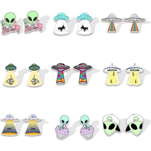Cartoon Alien Earrings Stud Earrings For Girls Gift Jewelry Accessories Unusual Earrings