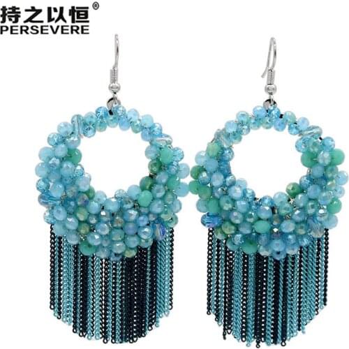 Big earrings for women long earrings Bohemian Crystal Beaded Handmade Chain Tassel Earrings 2020 beautiful Wedding Party Jewelry