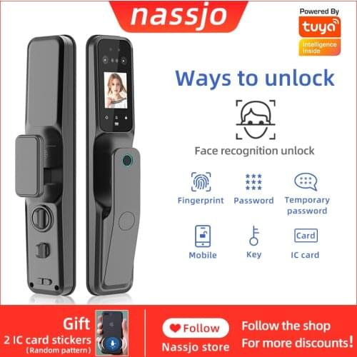 Nassjo Tuya App Smart Face recognition Lock Fingerprint Door Lock Intelligent Electric Digital Lock Password Key IC Card APP