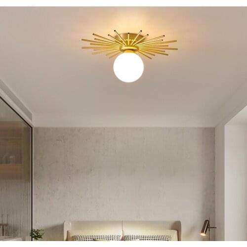 SAROK Modern Ceiling Lights LED Copper Glass Lampshade Nordic Home Decorative For Bedroom Parlor Porch Aisle Balcony
