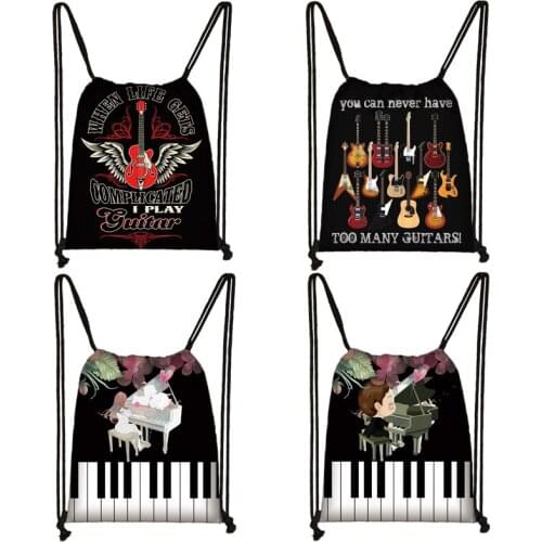 Guitar /Piano/ Musical Notes Drawstring Bag Women Backpack Teenager Kids Ladies high capacity Travel Storage Bags