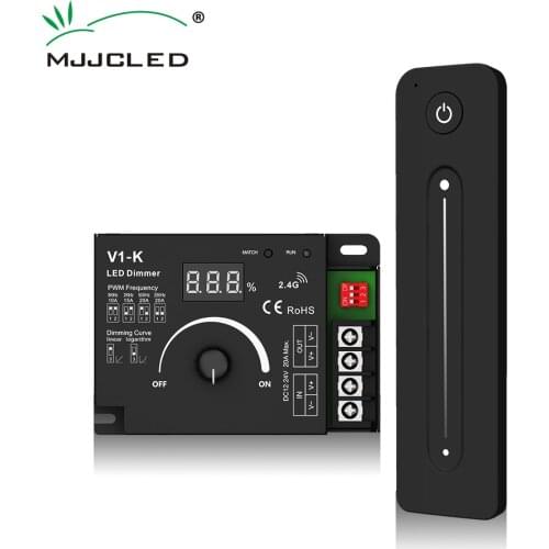 LED Strip Dimmer 12V 24V PWM Frequency Adjustable 1CH 20A Rotary Knob 2.4G RF LED Dimmer Touch Remote Control Dimer V1-K