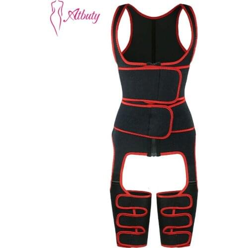ATBUTY 3 in 1 Waist Trainer and Thigh Trimmer For Women Double Compression Belt Leg Support Sweat Sauna Effect Body Shaper