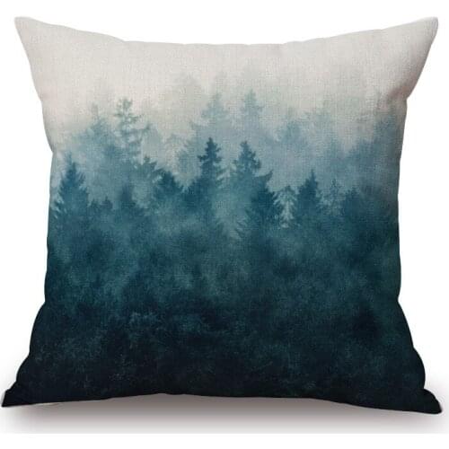 Vintage Cushion Cover Pillow Case Fog Mountain Forest For Sofa Seat Simple Home Decor 45*45cm Pillow Cover