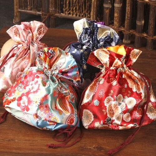 New Japanese style Printed Vintage Gift Bag Jewelry Packaging Pouch Small Christmas Bags Wedding Party Favor Bags 2pcs/lot