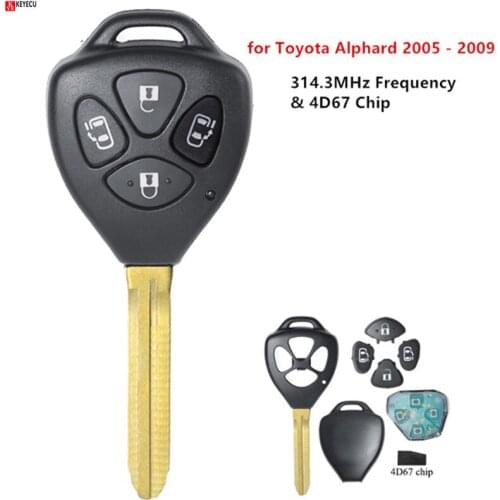 KEYECU High Quality Replacement Remote Key - 4 Buttons & 314.3MHz Frequency & 4D67 Chip With Uncut Blade - FOB for Toyota Alphar